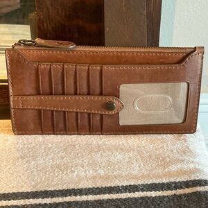 Frye Melissa Leather Snap Card Wallet Cognac Brown Retail $98